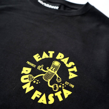 Load image into Gallery viewer, Eat Pasta Tee Shirt in Black &amp; Neon Yellow Long Sleeve
