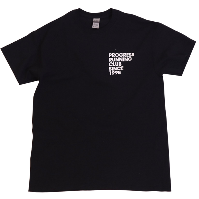 Organic cotton black unisex graphic tee from Progress Running Club