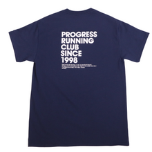 Load image into Gallery viewer, Organic cotton navy unisex graphic tee from Progress Running Club
