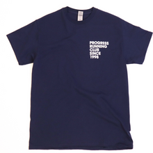 Load image into Gallery viewer, Organic cotton navy unisex graphic tee from Progress Running Club
