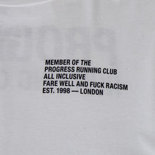 Load image into Gallery viewer, Progress Running Club Australia All inclusive fuck racism organic graphic tee shirt white
