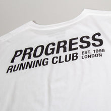 Load image into Gallery viewer, Progress Running Club Australia All inclusive fuck racism organic tee shirt back print white
